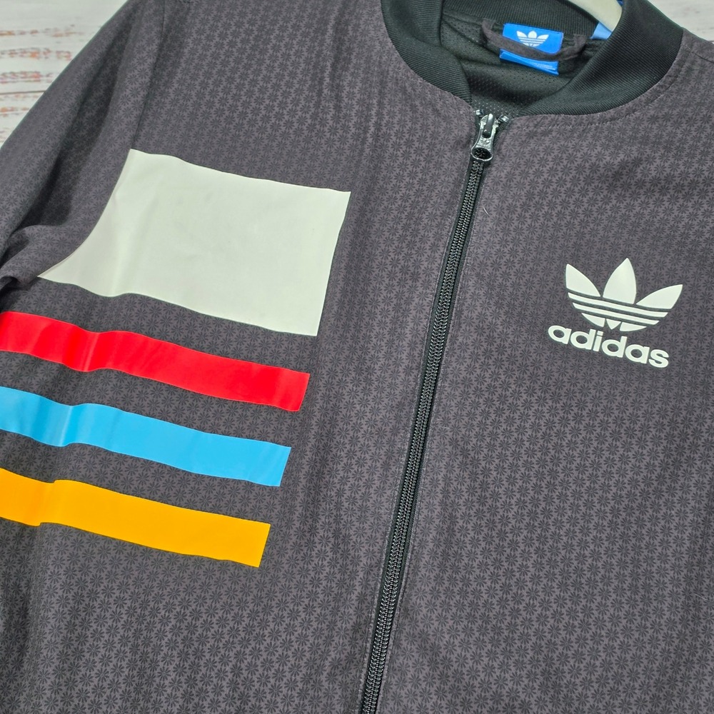 Adidas Track Jacket Women S Grey Floral Print Full Zip Trefoil Logo Pockets